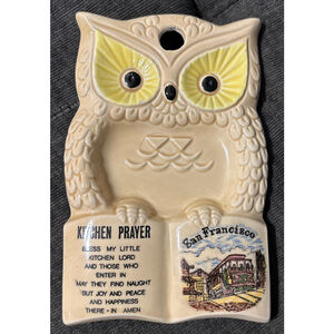 Owl San Francisco Ceramic Spoon Rest Wall Plaque Kitchen Prayer My House